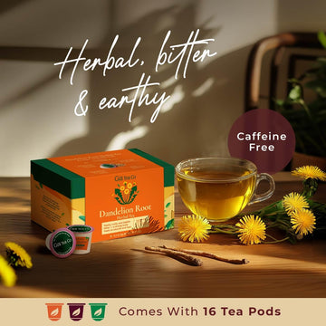 Gya Tea Co Dandelion Leaf And Root Herbal Tea Pod (16 Ct) - Decaf Earthy Tea Rich Nutrients For Digestive Health & Nourish