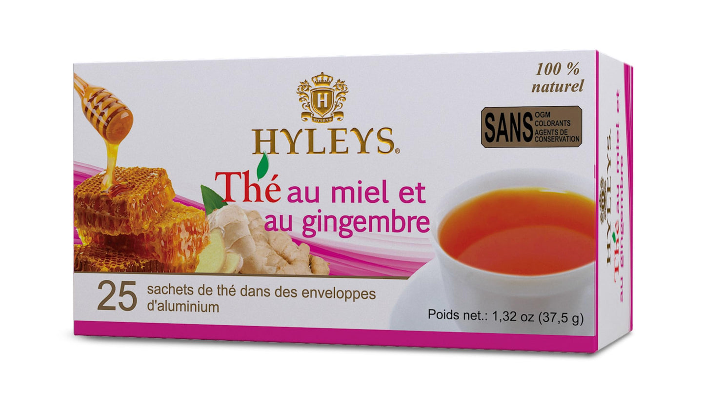 Hyleys Wellness Ginger & Honey Black Tea - Natural Digestive Support With Pure Ceylon Tea - 25 Tea Bags