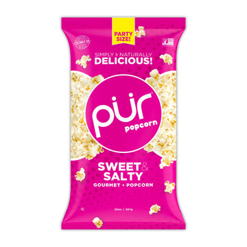 PUR Popcorn | Made with Coconut Oil | Party Size Bag | Sweet & Salty | Guilt-Free & Healthy Snack | Gluten Free, Vegan & Non-GMO