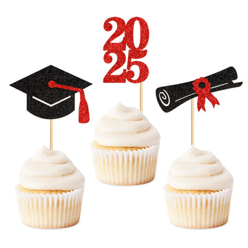 24 Pack 2025 Graduation Cupcake Toppers Class Of 2025 Graduate Cupcake Picks for 2025 Graduation Theme Birthday Party Supplies D