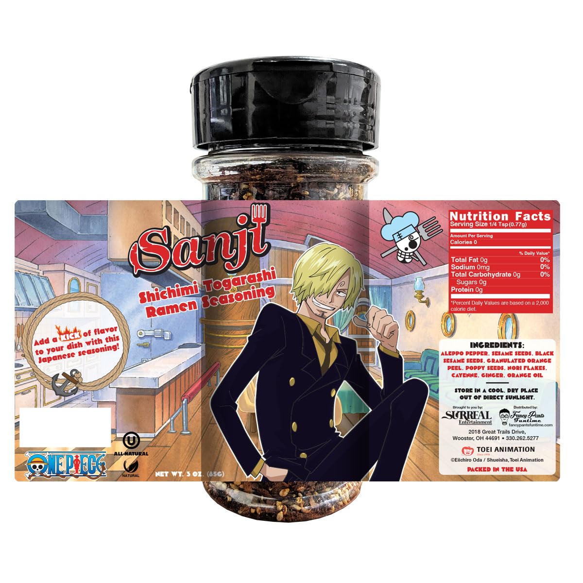 One Piece Sanji Shichimi Togarashi Spicy Ramen Seasoning Powder - Japanese Spice - Officially Licensed, 3.3 Oz Bottle (Pack Of 1