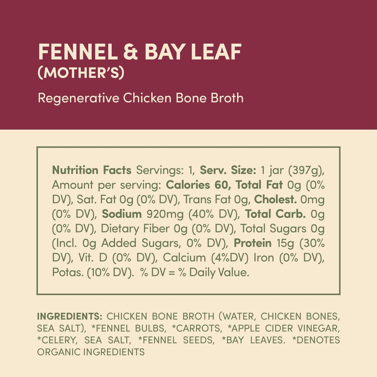 Fond Pasture-Raised Regenerative Chicken Bone Broth Infused With Organic Fennel & Bay Leaf