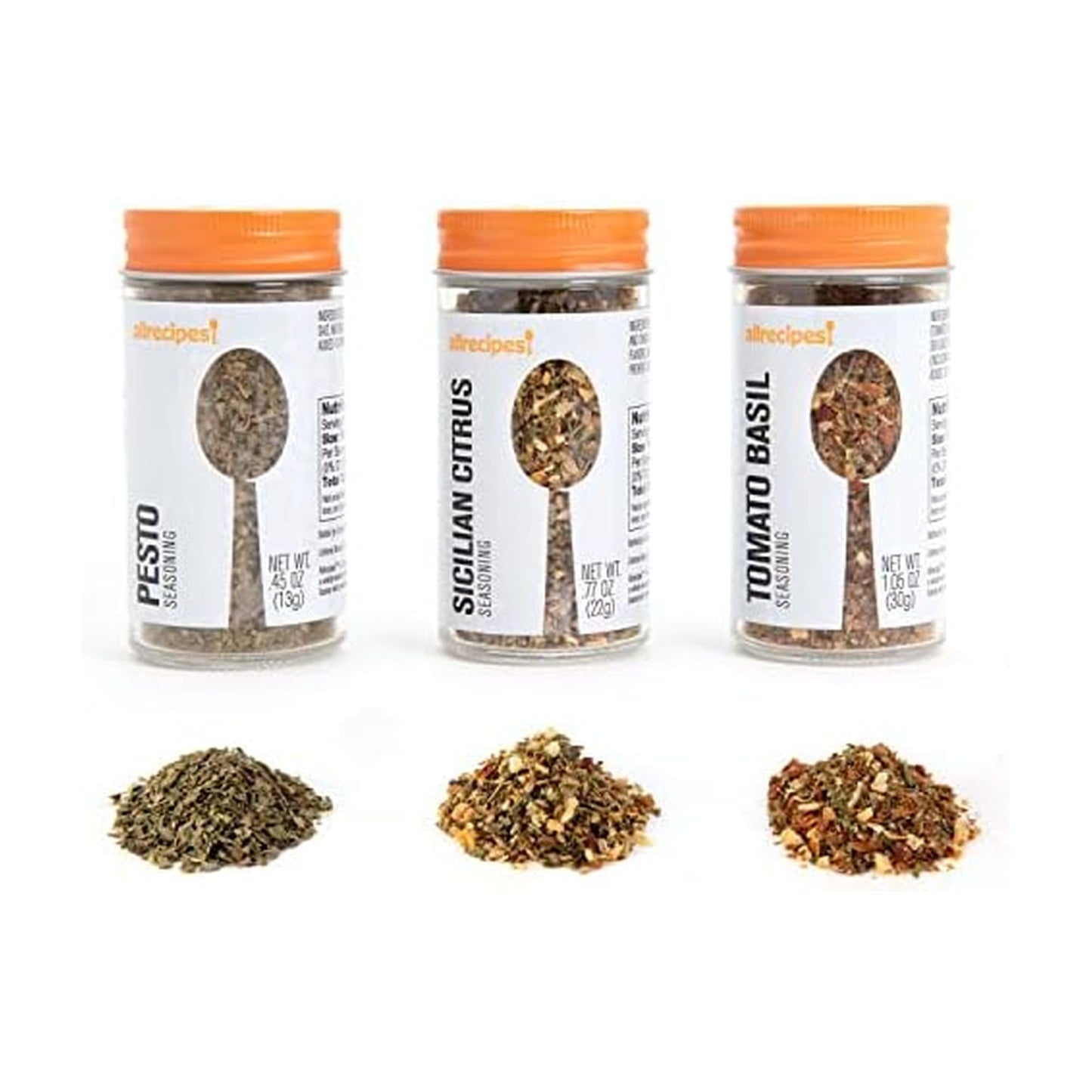 Allrecipes Italian Spice Blends (Pesto, Sicilian Citrus, Tomato Basil) in Glass Jars with Removable Sifter Caps for Sprinkling, 