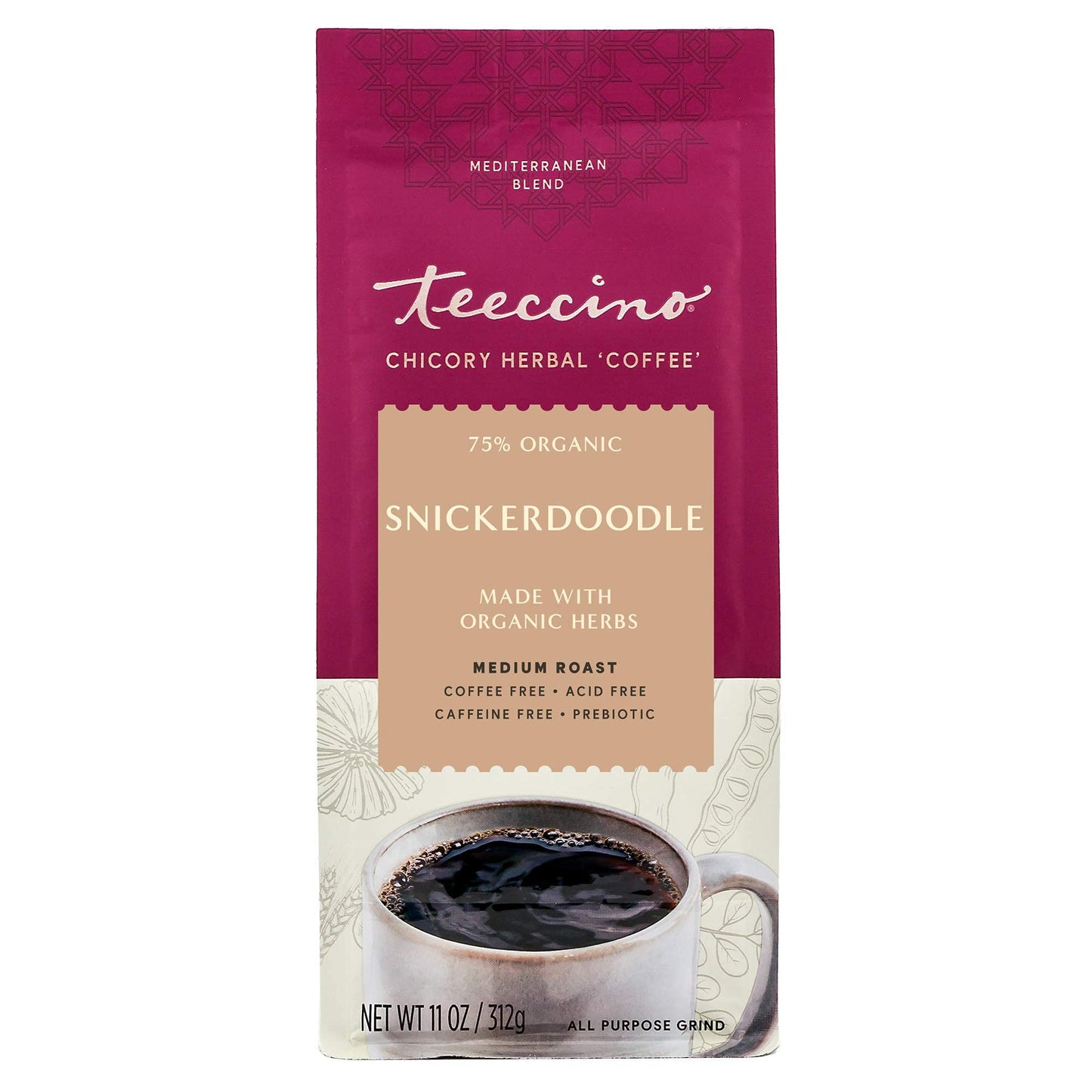 Teeccino Snickerdoodle Chicory Coffee Alternative, Caffeine-Free, Medium Roast, 11 Ounce