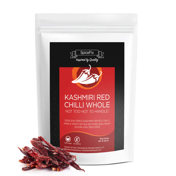 Spicefix - Whole Kashmiri Red Chilli Pepper, Mild To Medium Heat Natural Stemless Chillies, Sun-Dried Red Pepper, Indian Dried C