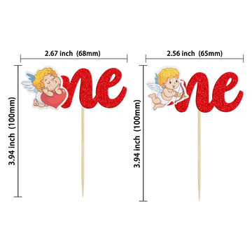 Gyufise 24Pcs One Cupcake Toppers Red Glitter Sweet Love Cupid 1St Valentine'S Day Cupcake Picks Valentine'S Day Theme Wedding B