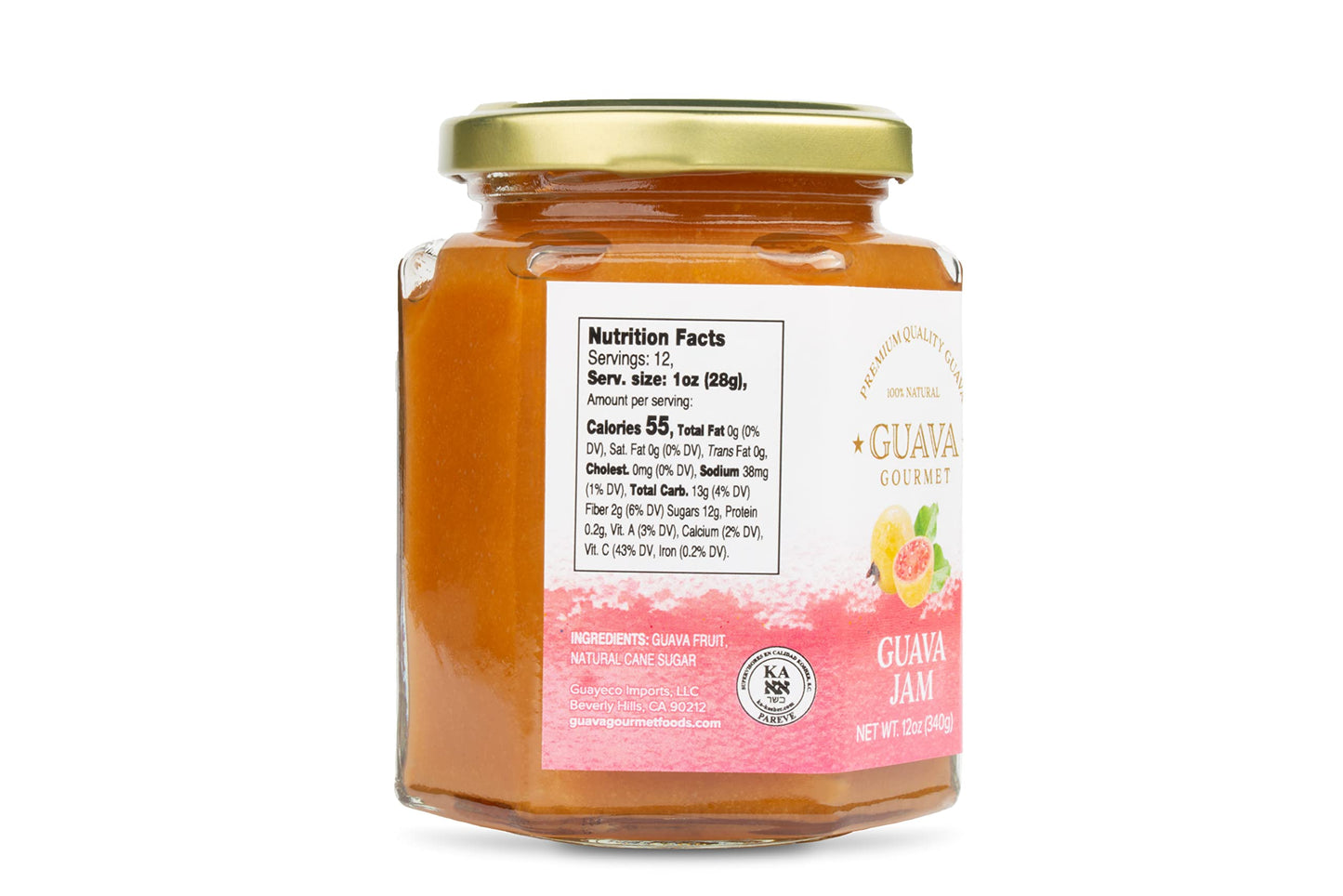 guava gourmet guava Jam (12oz Jar) Fresh Tropical guava Fruit Jam All-Natural Non-gMO Vegan gluten and cholesterol-Free Premium