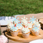 Gyufise Edible Cupcake Toppers 50Pcs Snowflakes Winter Party Supplies, Small, Blue White, Paper/Wafer