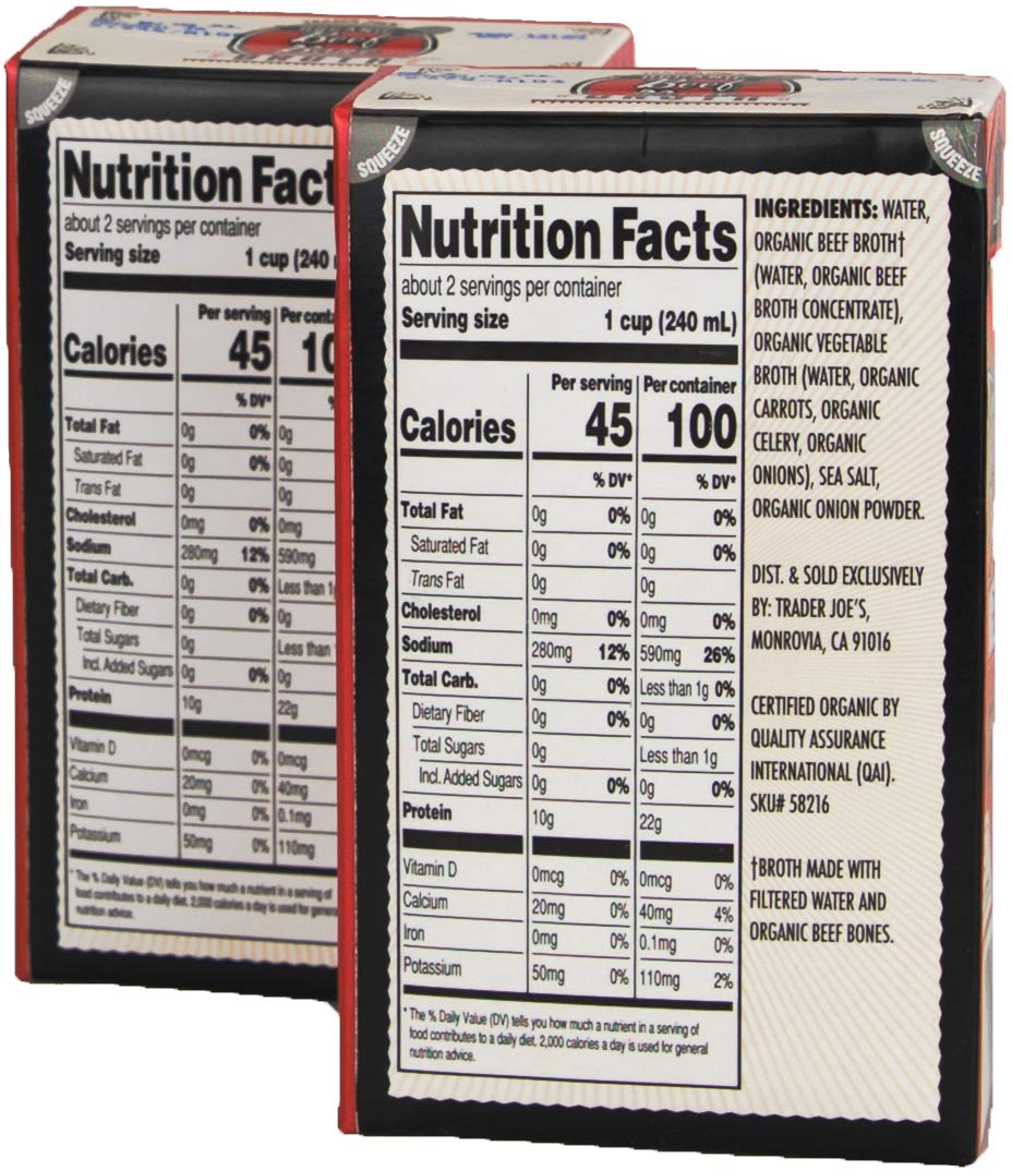 Trader Joes Organic Beef Bone Broth 17Fl Oz 503Ml (Two Boxes)