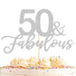 AHAORAY 50 Fabulous Cake Topper, Premium Silver Glitter Cardboard Cake Decoration for 50th Happy Birthday Party - Fifty and Fabu