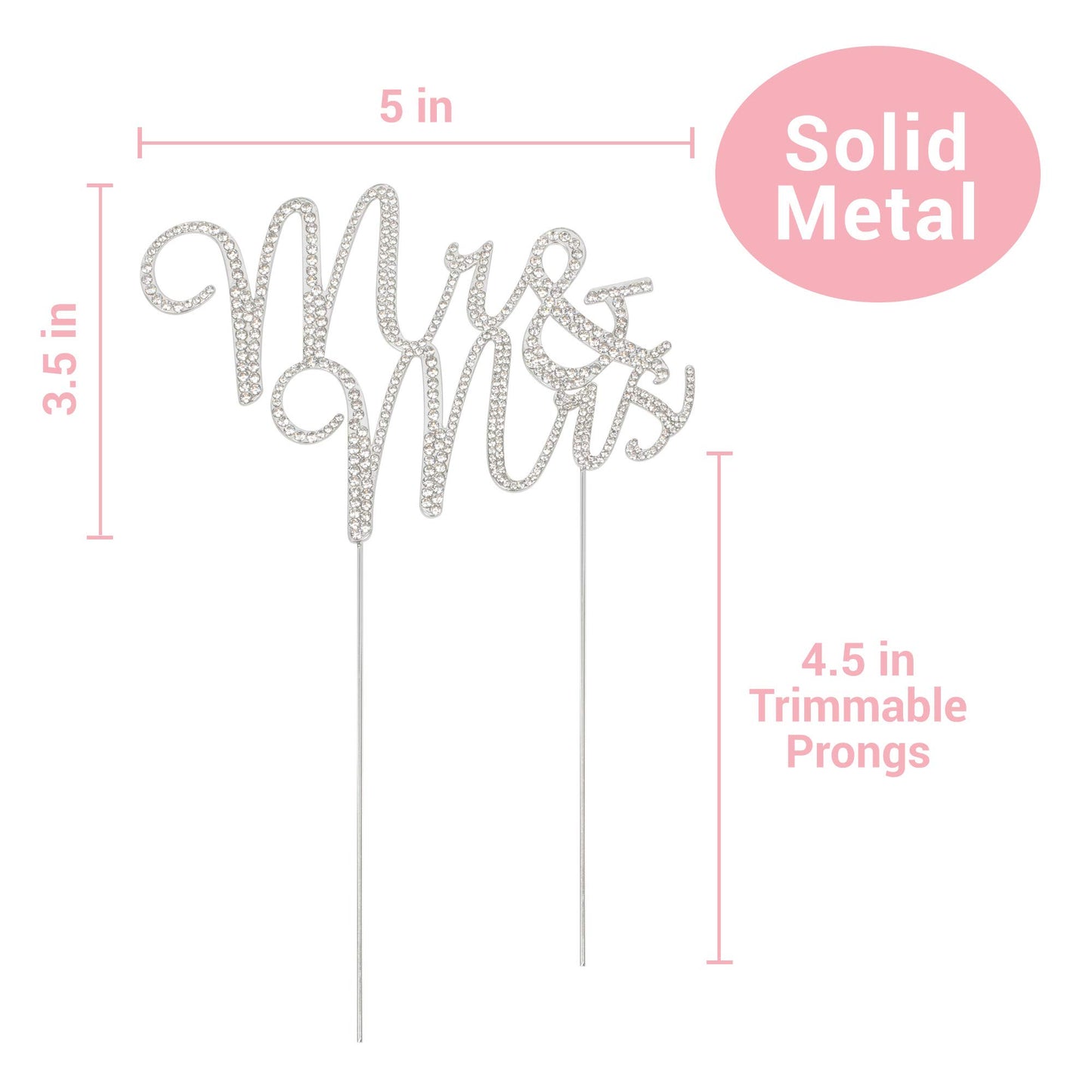 Crystal Creations Mr and Mrs Wedding Cake Topper - Premium Silver Metal - 1 Count Pack