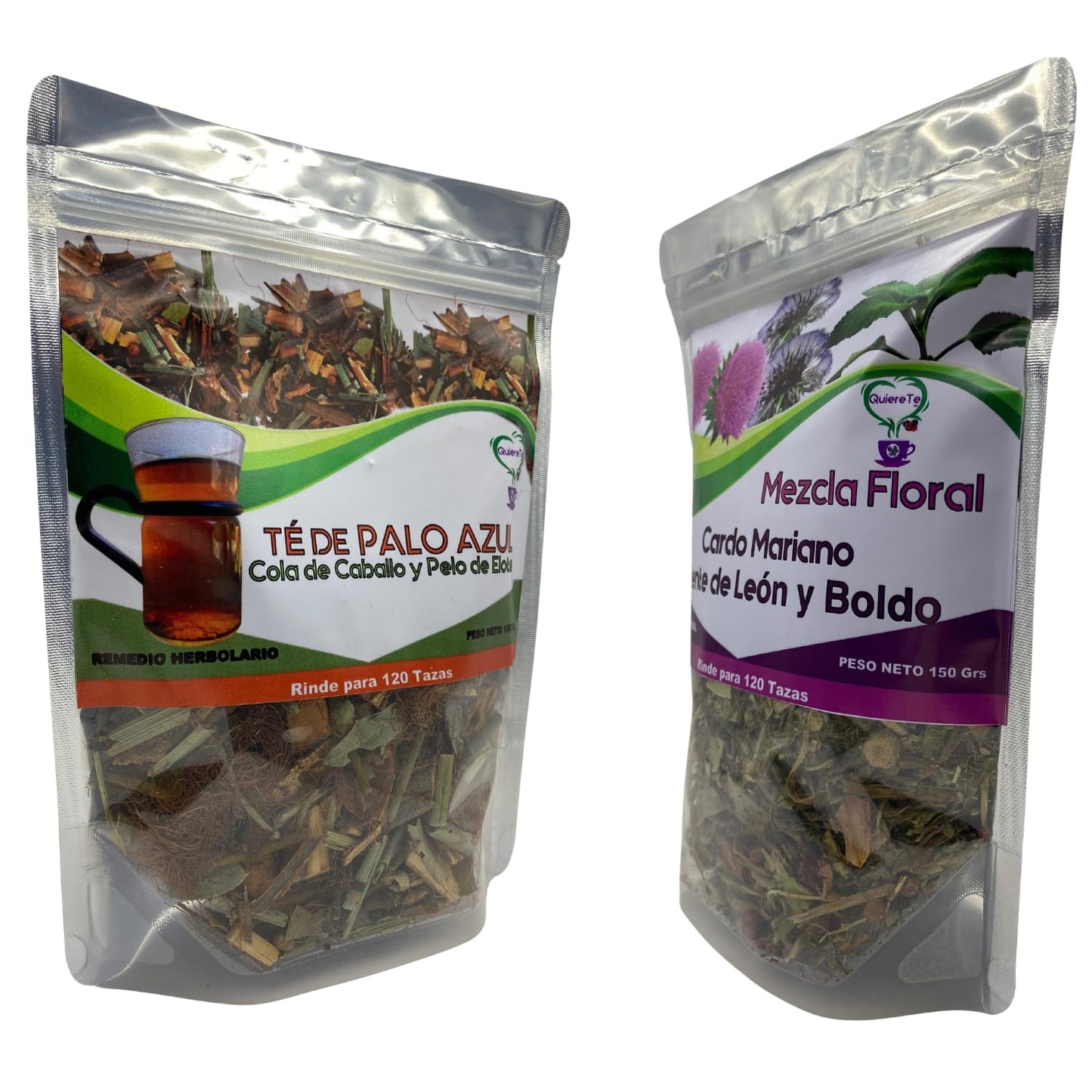Combo Palo Azul And Cardo Mariano, Quiere Te, 5.3 Oz (150 Grams), Up To 200 Cups, Milk Thistle And Kidneywood, Resealable Bag, P