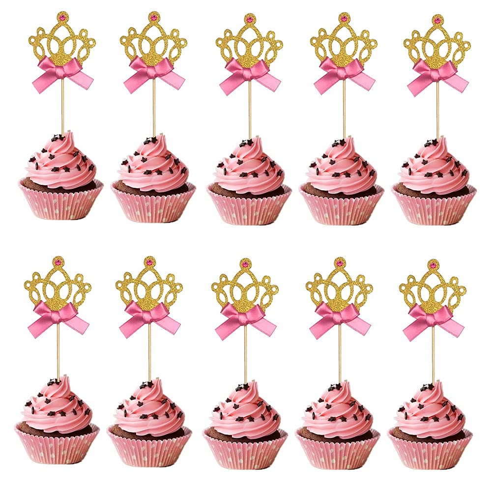 Lebery 30Pcs Gold Glitter Crown Cupcake Toppers Glitter Princess Cupcake Toppers Crown Cake Picks Tiara Cake Cupcake Toppers Cro