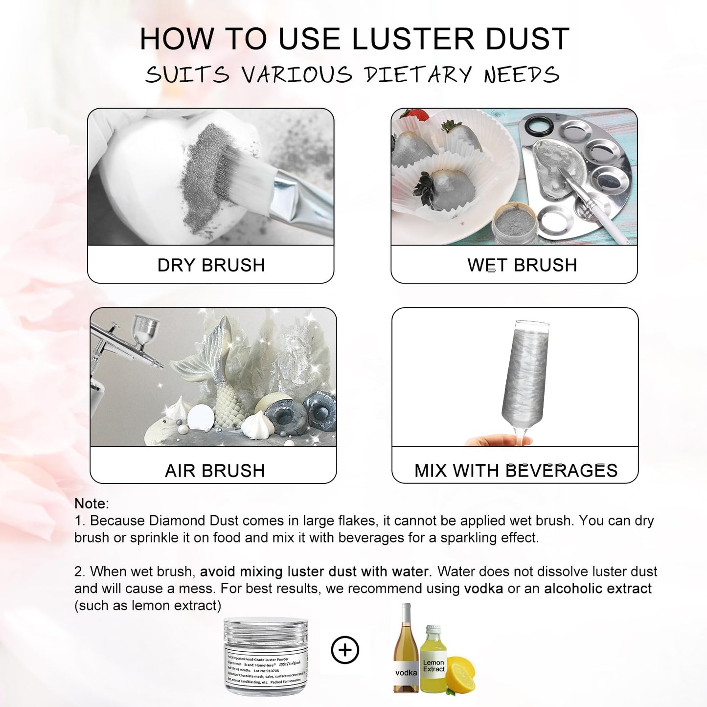 HomeHere Edible Luster Dust Food-Grade Glimmer Powder Glitter for Cake Decorating 7g, Edible Sprinkle Glitter for Cocktails Drin