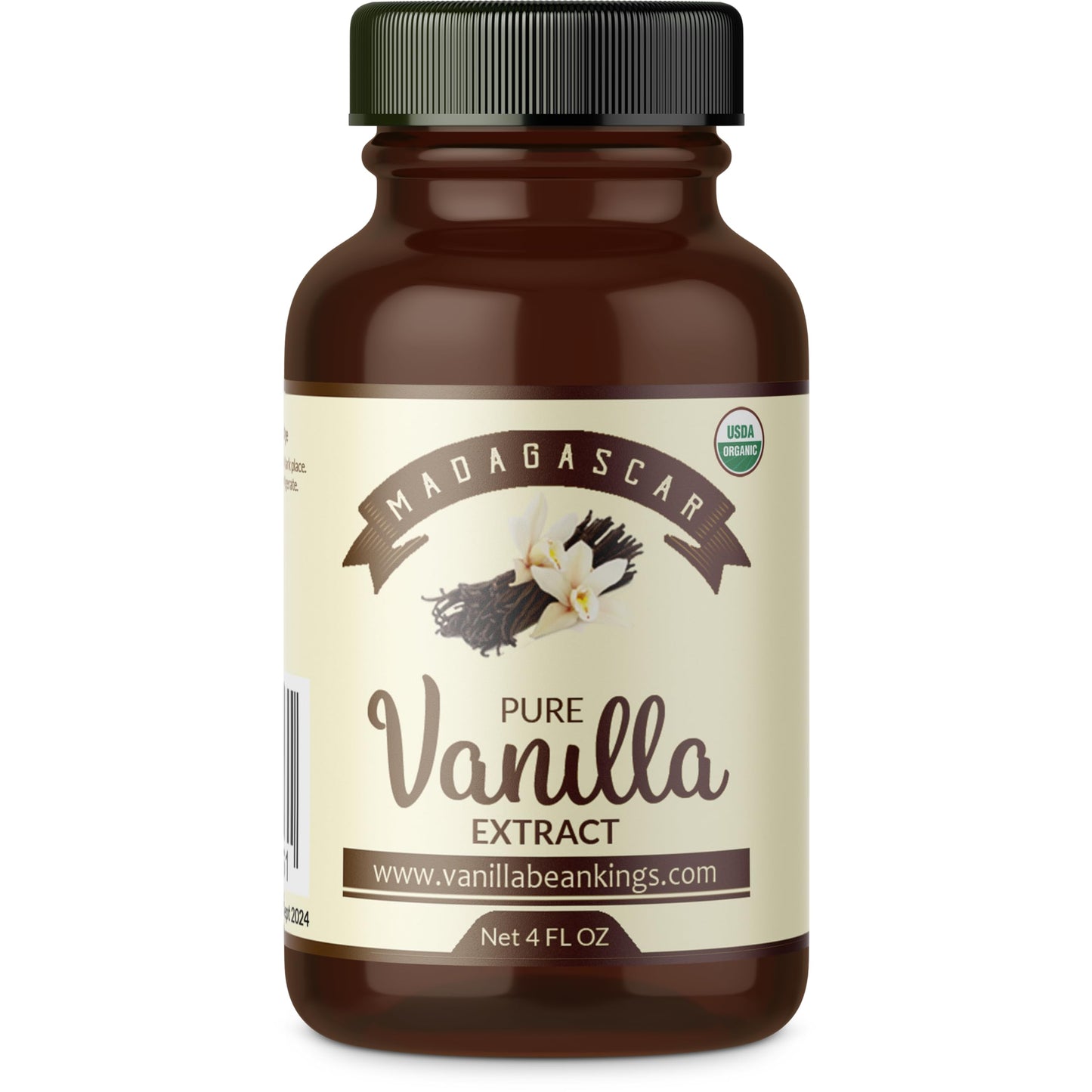 Vanilla Bean Kings Pure Vanilla Extract - 4 FL Ounces - Made with Bourbon Madagascar Vanilla Beans - Brown