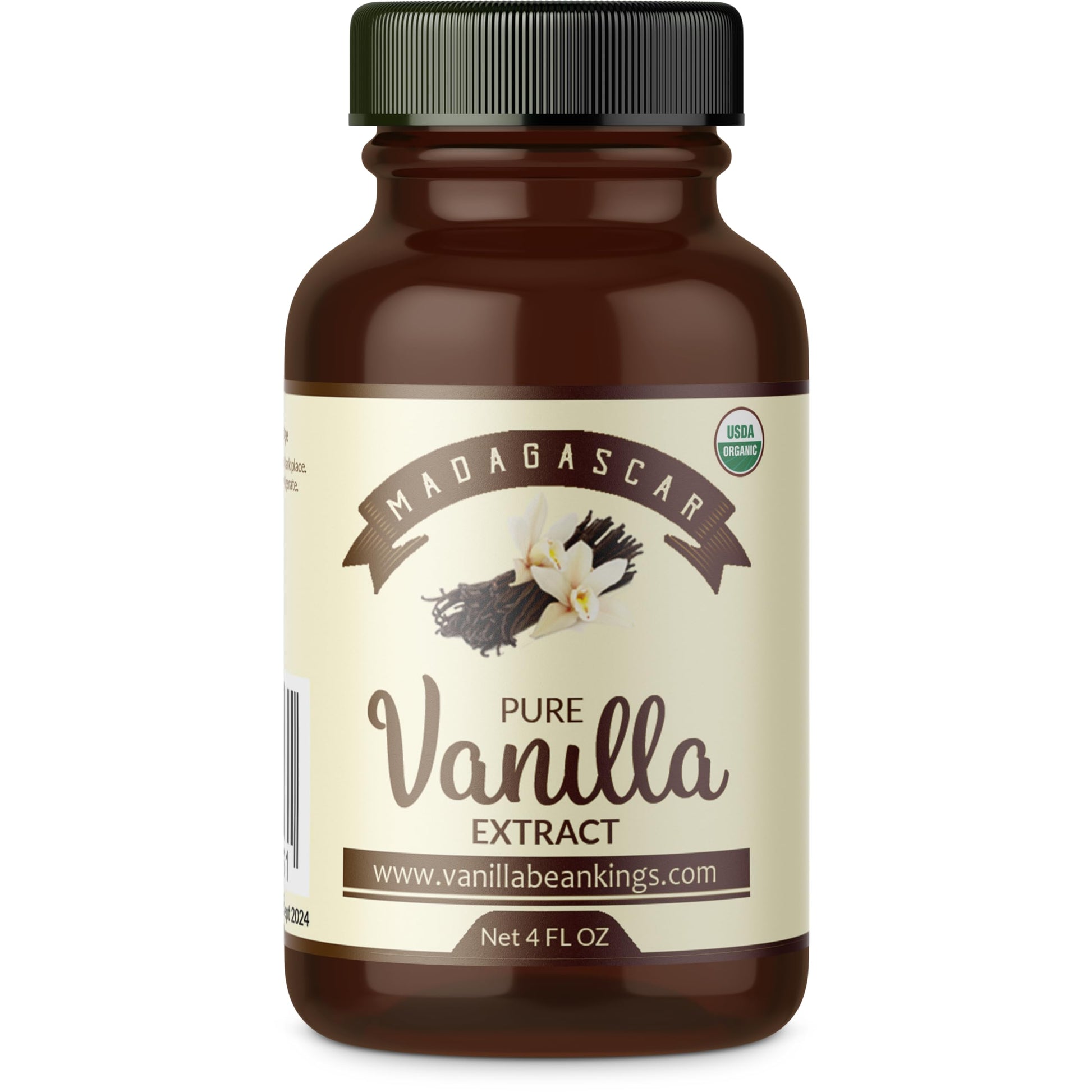 Vanilla Bean Kings Pure Vanilla Extract - 4 FL Ounces - Made with Bourbon Madagascar Vanilla Beans - Brown
