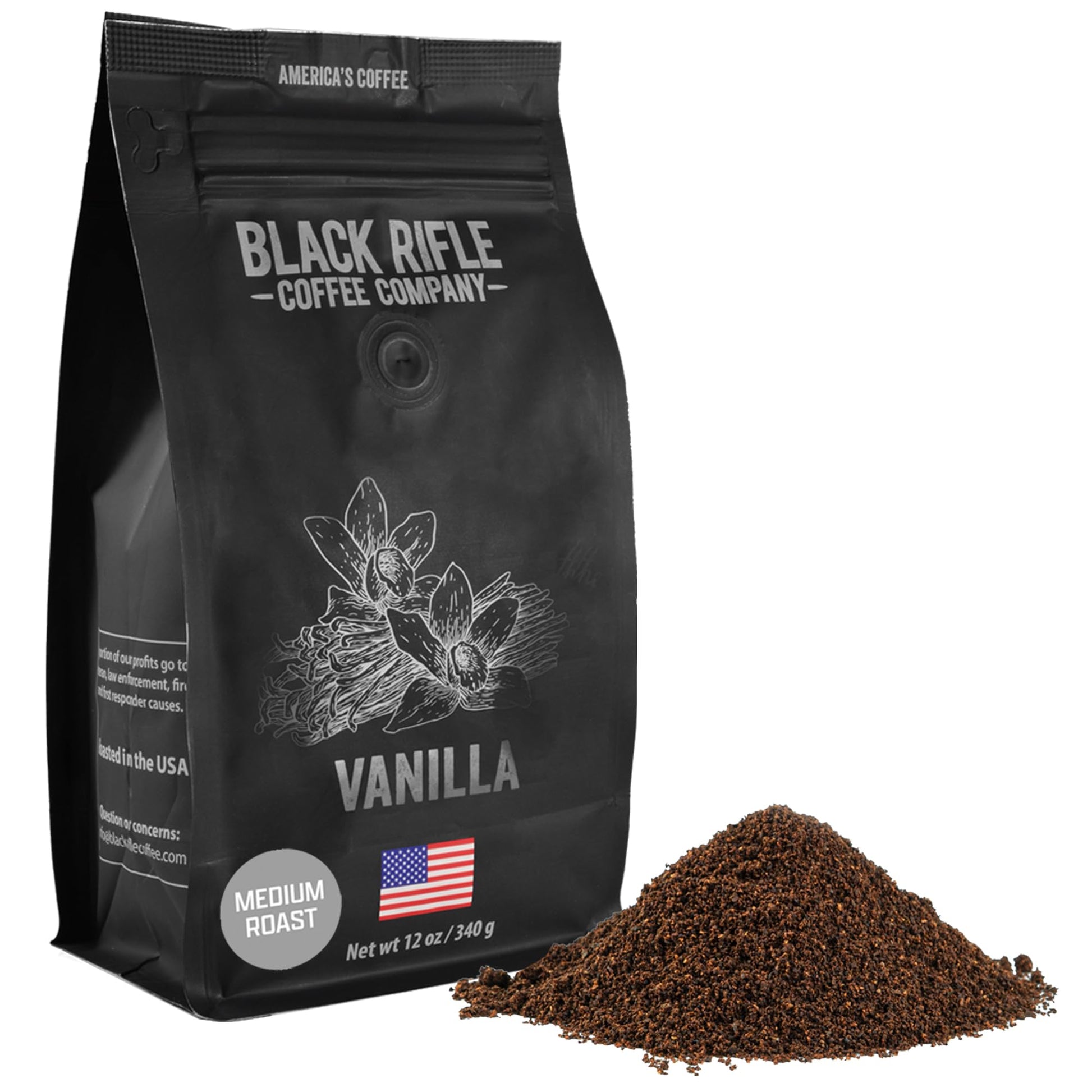 Black Rifle Coffee Company Ground Coffee, Medium Roast, 12oz Bag, Arabica Blend, Colombian & Brazilian Beans, Model 30-044-12G