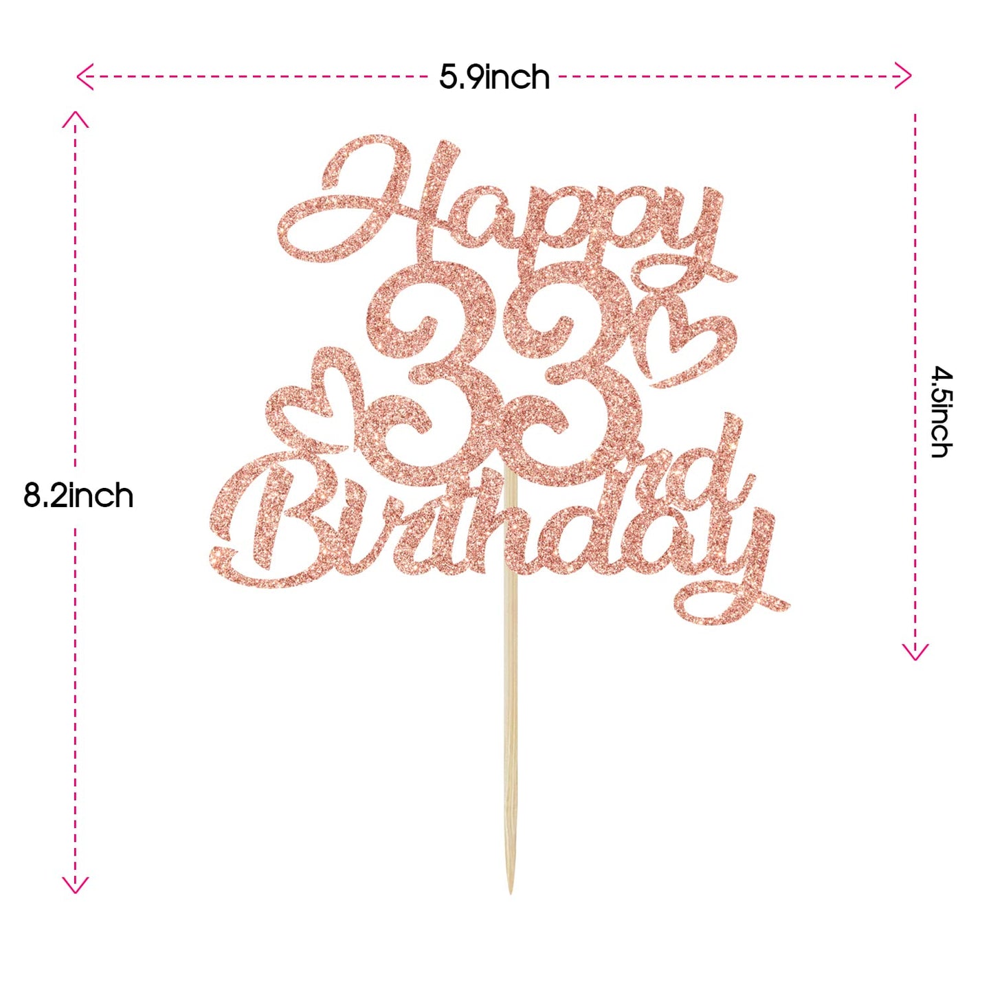 Unoggsor Rose Gold Glitter Happy 33Rd Birthday Cake Topper - Hello 33, Cheers To 33 Years, 33 And Fabulous, 33Rd Birthday/Annive