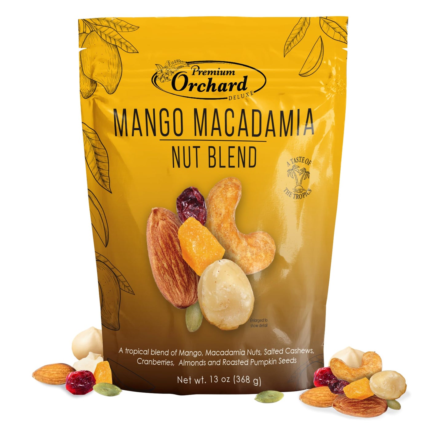 Premium Orchard Tropical Trail Mix, Gluten Free, Mango Macadamia Nut Blend, 13 Ounce