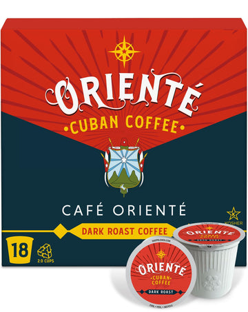 Oriente Dark Roast Coffee Pods, 18 ct, Cuban Inspired Coffee in Recyclable Single Serve Pods - 100% Arabica Coffee, Compatible w