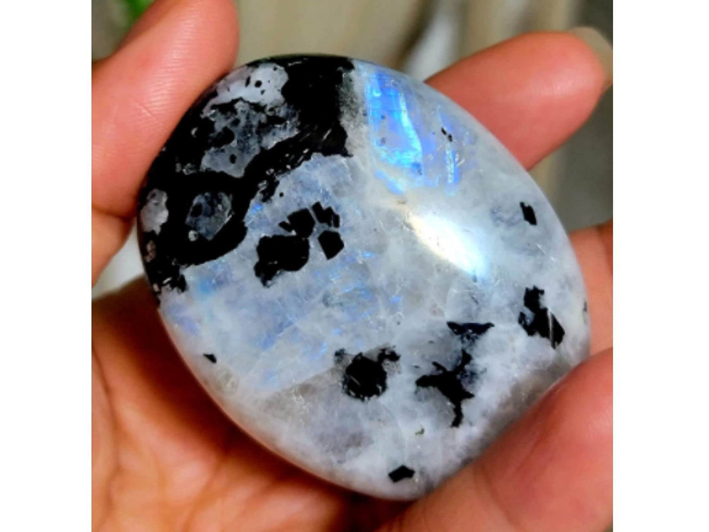 Rainbow Moonstone Large Palm Stone - Pocket Massage Worry Stone For Natural Body Chakra Balancing, Reiki Healing And Crystal Gri