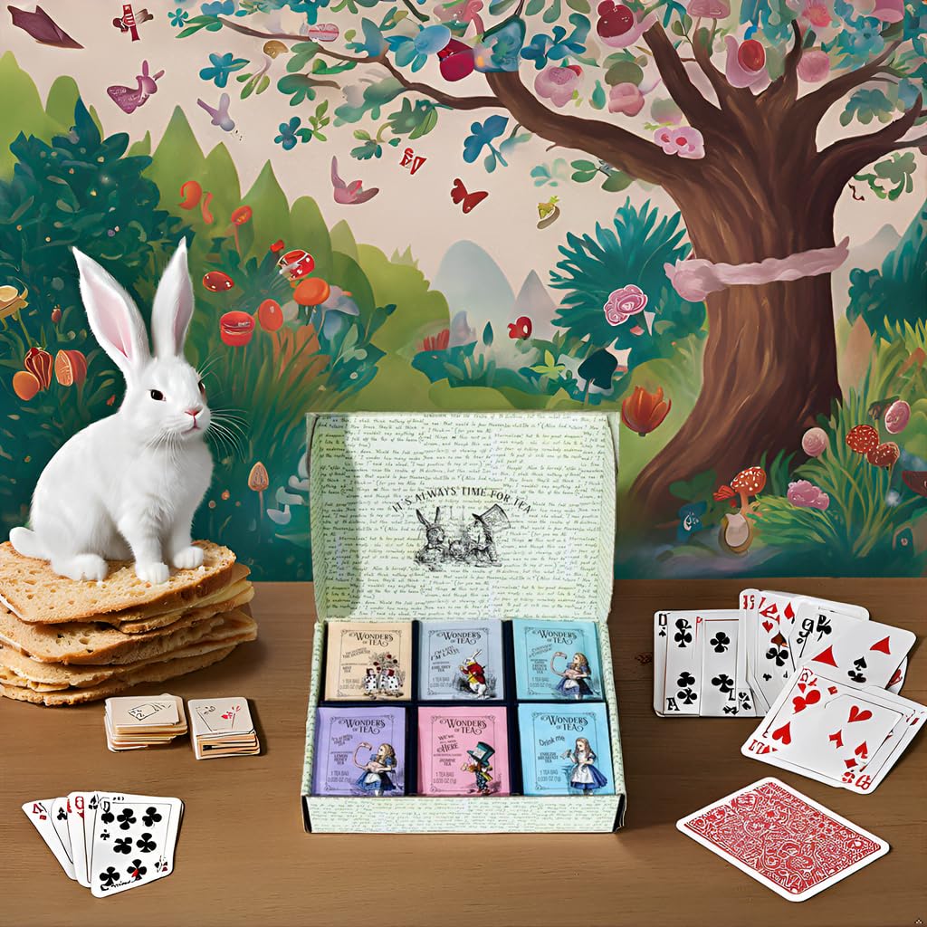 Alices Adventures in Wonderland  Wonder of Tea Gift Set  Tea Sampler includes 6 Flavors of Tea with Book Quotes and Illustrations  Set of 90
