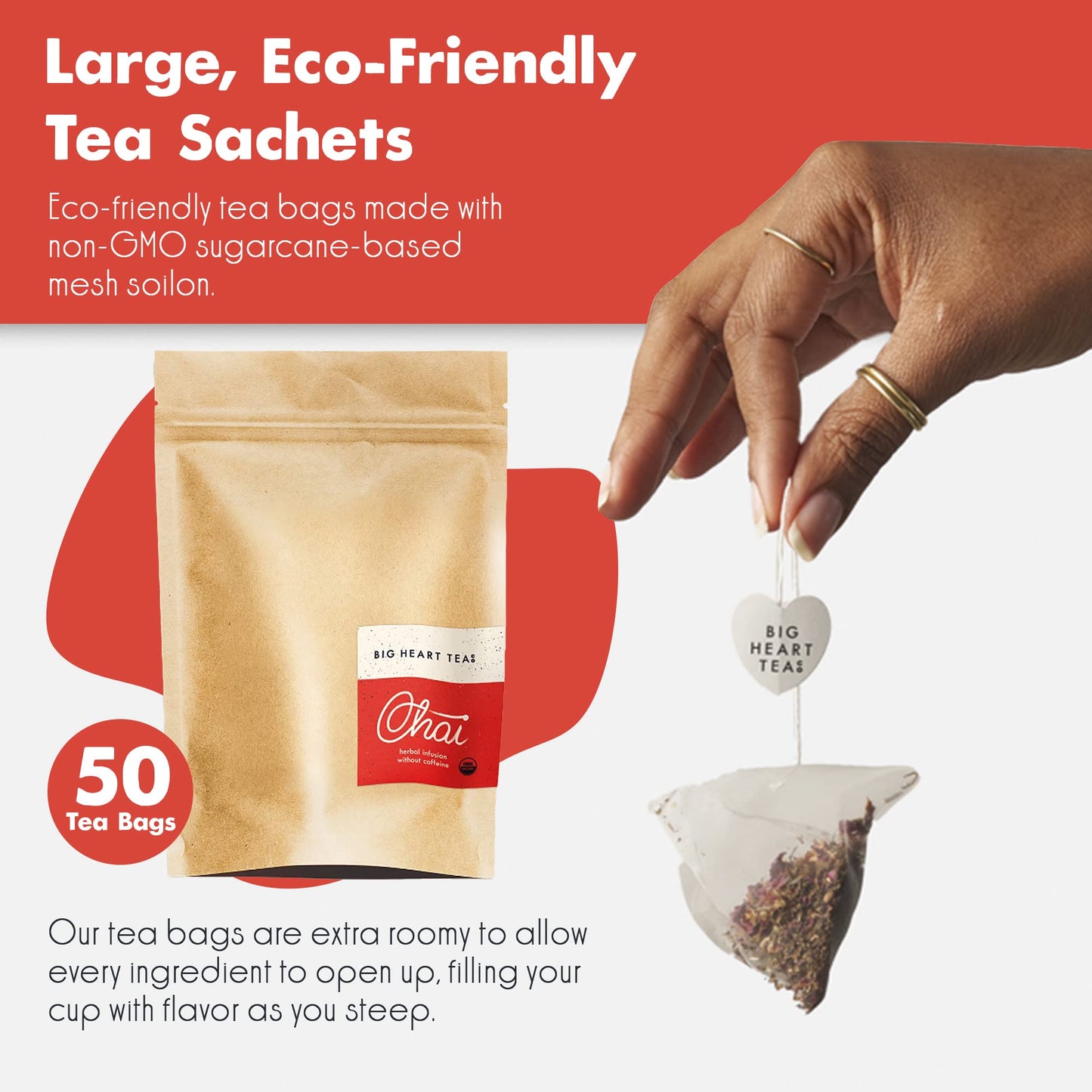 Big Heart Tea Co. Organic Fiery Masala Chai Tea Bags - Herbal Decaf - 50 Pack