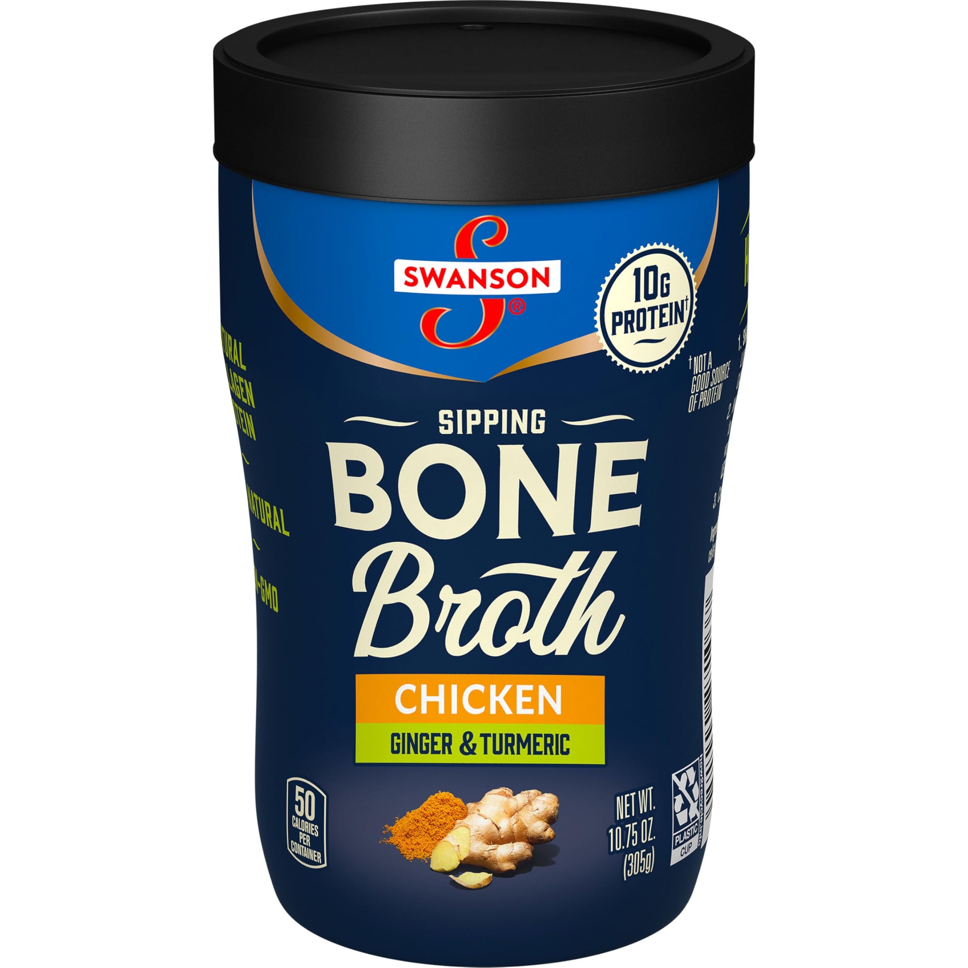 Swanson Sipping Bone Broth, Chicken Bone Broth With Ginger & Turmeric, 10.75 Ounce Sipping Cup