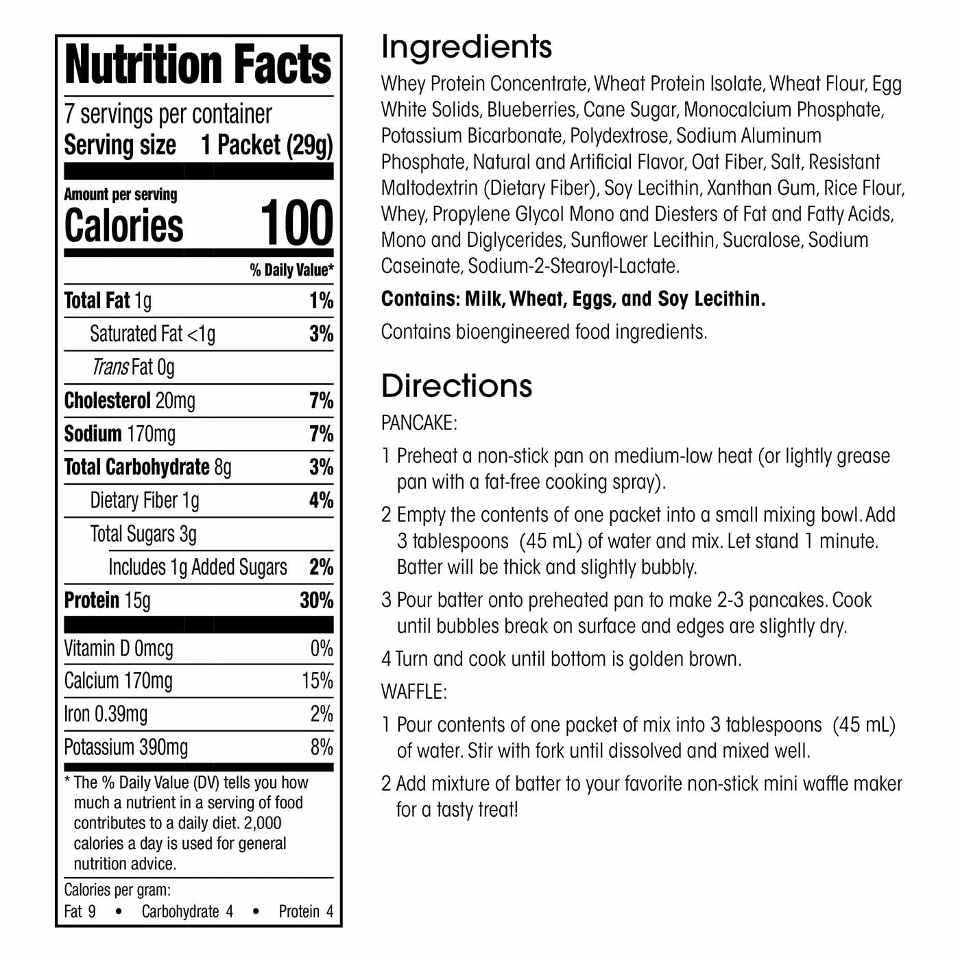 Wonderslim Protein Pancake & Waffle Mix, Blueberry, Low Sugar & Low Calorie (7Ct)