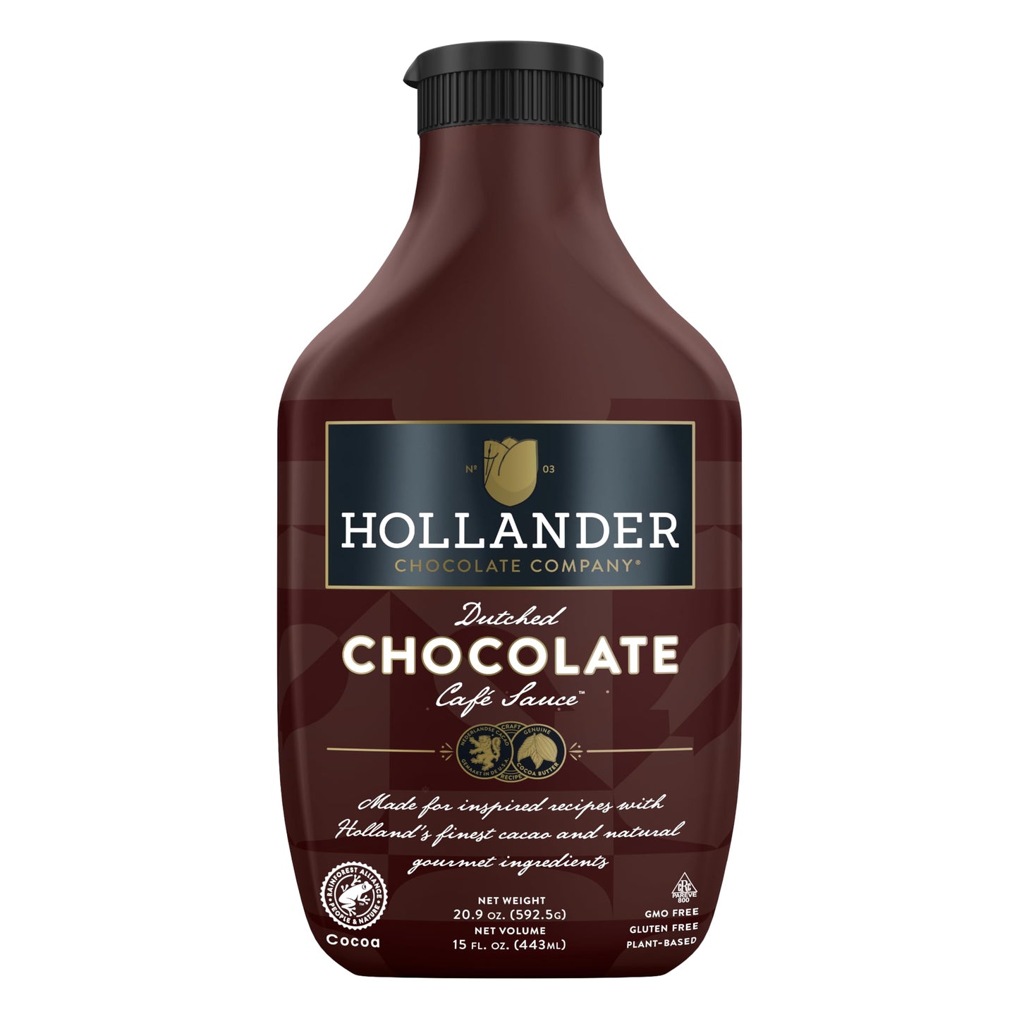 Hollander Dutched Chocolate Caf   Sauce | Vegan Friendly, GMO-Free, Gluten/Soy Free, Corn Syrup Free |15 fl. Oz. Squeeze Bottle