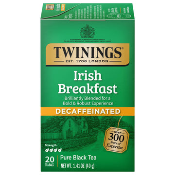 Twinings Decaffeinated Irish Breakfast Black Tea Individually Wrapped Bags, 20 Count (Pack Of 6), Flavourful, Robust, Enjoy Hot Or Iced | Packaging May Vary