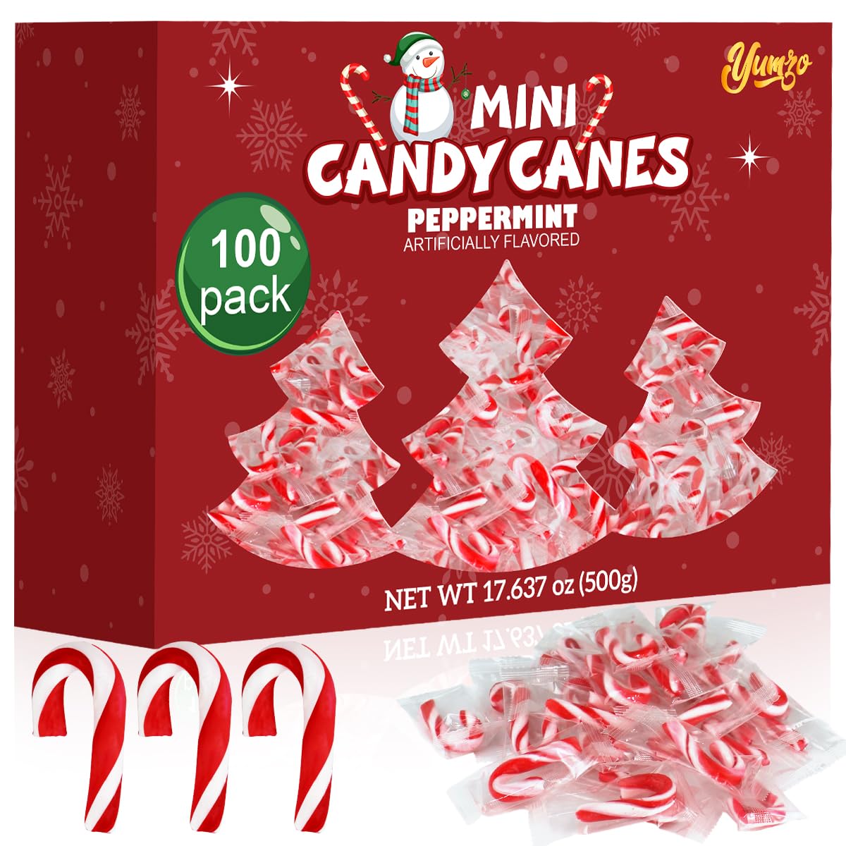 Yumzo Christmas Mini Candy Canes - Red & White Peppermint Flavor, 3.5 Inches, Individually Wrapped, 100 Pack
