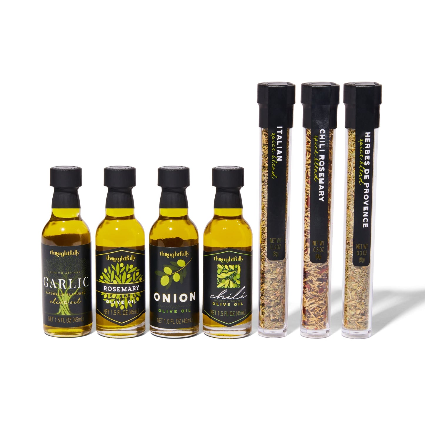 Thoughtfully Gourmet, Olive Oil Spice Infusion Gift Set, Premium Cold Pressed Extra-Virgin Olive Oil From Spain, Includes 4 Flav