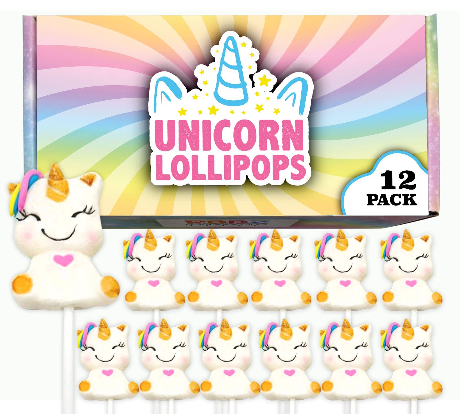 Unicorn Candy Lollipops (12 Pieces) Individually Wrapped Suckers, Great For Unicorn Birthday, Party Favors, Candy Buffet, Pinata