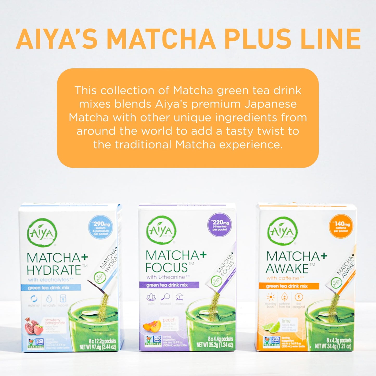 Aiya Matcha+ Awake - Lime Flavored Matcha Energy Drink Mix - 140mg Caffeine per Packet - enhanced Japanese Matcha Green Tea Powder - On-the-Go Energy Boost - 8 Sticks