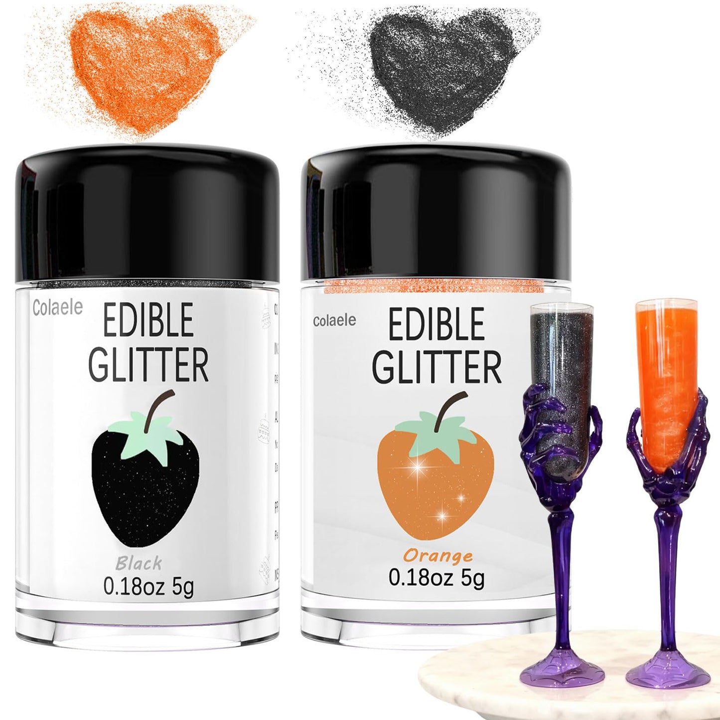 Orange Edible Glitter Black Glimmer Powder For Halloween Cakes Drinks  Colaele Edible Glitter Set Food Grade Luster Dust Metallic Food Decorating Sprinkle For Cake Cookies Decorations Vegan  5G/Jar