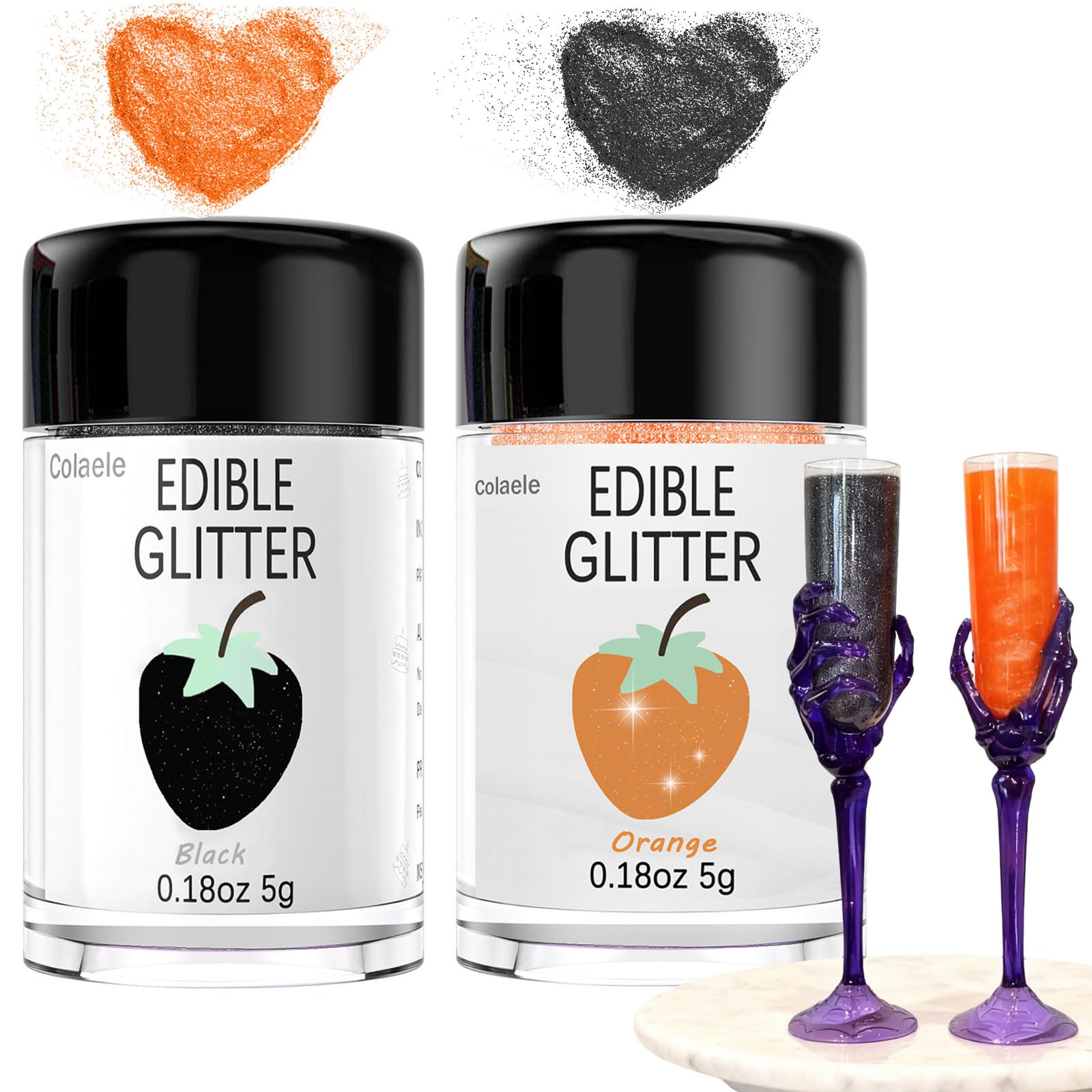 Orange Edible Glitter Black Glimmer Powder For Halloween Cakes Drinks  Colaele Edible Glitter Set Food Grade Luster Dust Metallic Food Decorating Sprinkle For Cake Cookies Decorations Vegan  5G/Jar