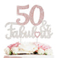 Laskyer 50 & Fabulous Silver Pink Rhinestone Cake Topper - Happy 50Th Birthday Cheers To Fifty Years Old Bday Party Metal Sparkl