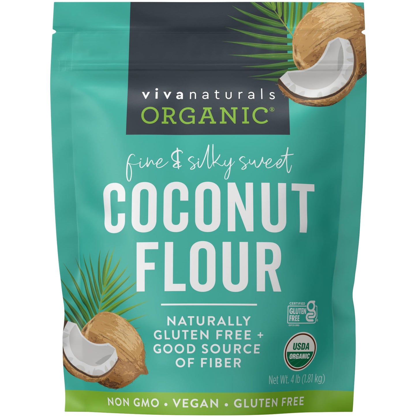 Viva Naturals Organic Coconut Flour, Gluten Free, 64 Ounce, Non-GMO, Low Fat, Ideal for Keto, Paleo & Vegan Baking