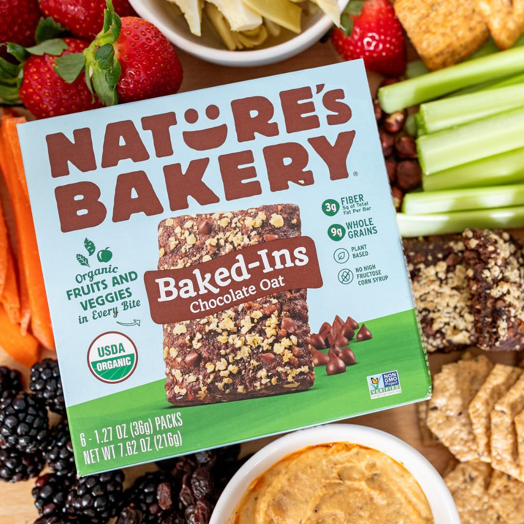 Natures Bakery Organic Chocolate Oat Baked-Ins Bars, 7.62 Oz (6 Count Of 1.27Oz)