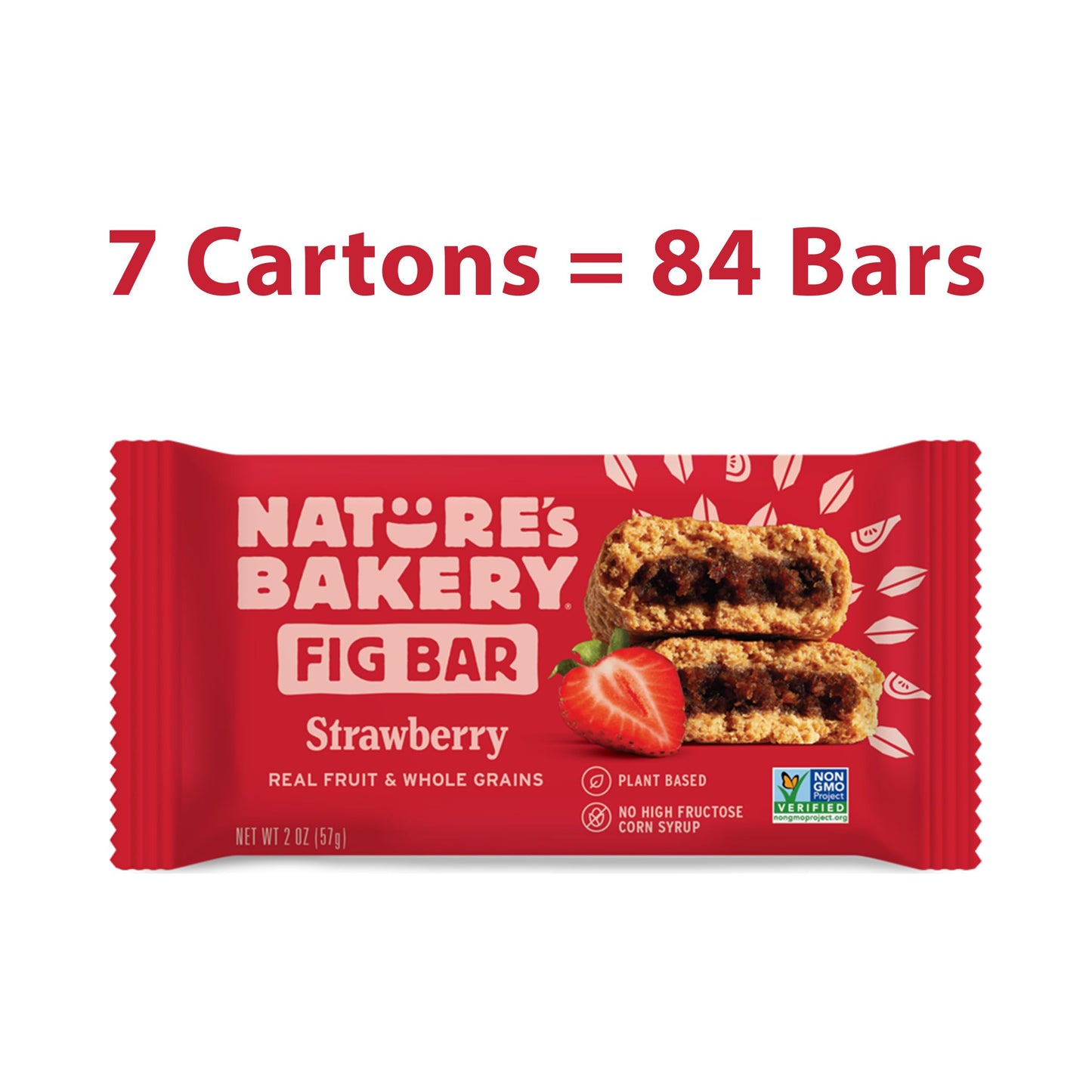 Natures Bakery Whole Wheat Fig Bars, Strawberry, Real Fruit, Vegan, Non-Gmo, Snack Bar, 7 Boxes With 12 Twin Packs (84 Twin Pack