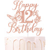 Rose Gold Glitter Happy 12th Birthday Cake Topper, Butterfly Happy 12th Birthday/Cheers to 12 Years, Butterfly Themed 12th Birth