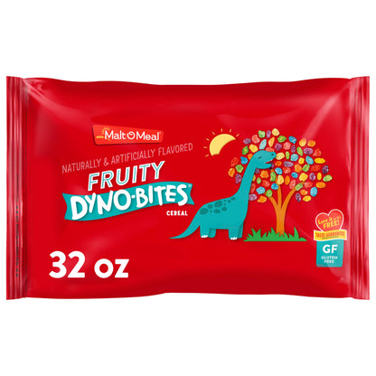 Malt-O-Meal Fruity Dyno Bites Cereal, Gluten Free Breakfast Cereal with Fruity Flavor, Large Cereal for Family, 32 OZ Resealable