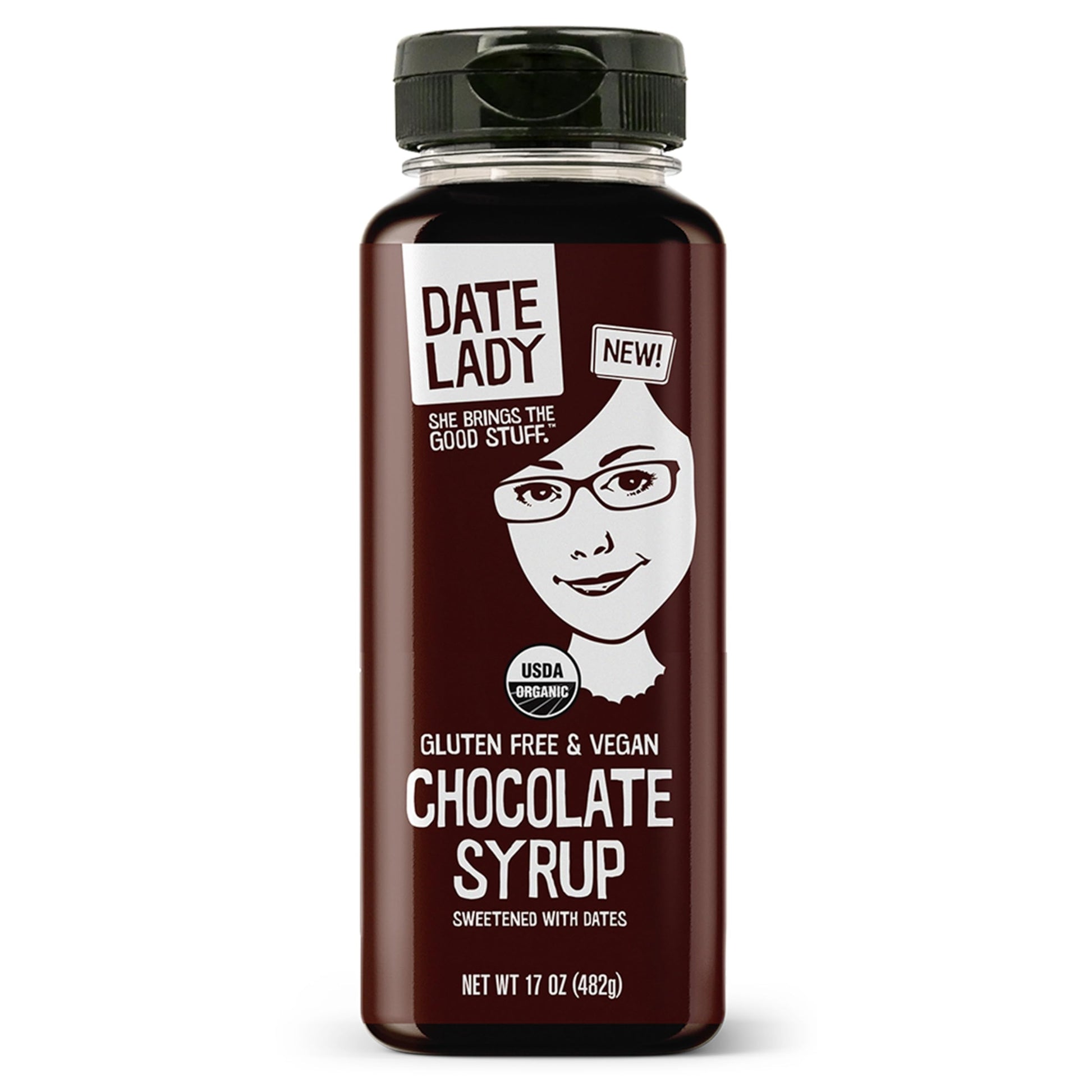 Date Lady Chocolate Syrup | Sweetened Only with Dates | Organic  Vegan  Kosher and Dairy Free | Drizzle on Ice Cream  Pour on Pancakes or Grab a Spoonful! | 1Squeeze Bottle (17oz)
