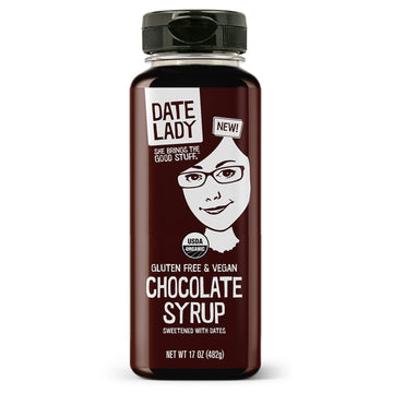 Date Lady Chocolate Syrup | Sweetened Only with Dates | Organic  Vegan  Kosher and Dairy Free | Drizzle on Ice Cream  Pour on Pancakes or Grab a Spoonful! | 1Squeeze Bottle (17oz)