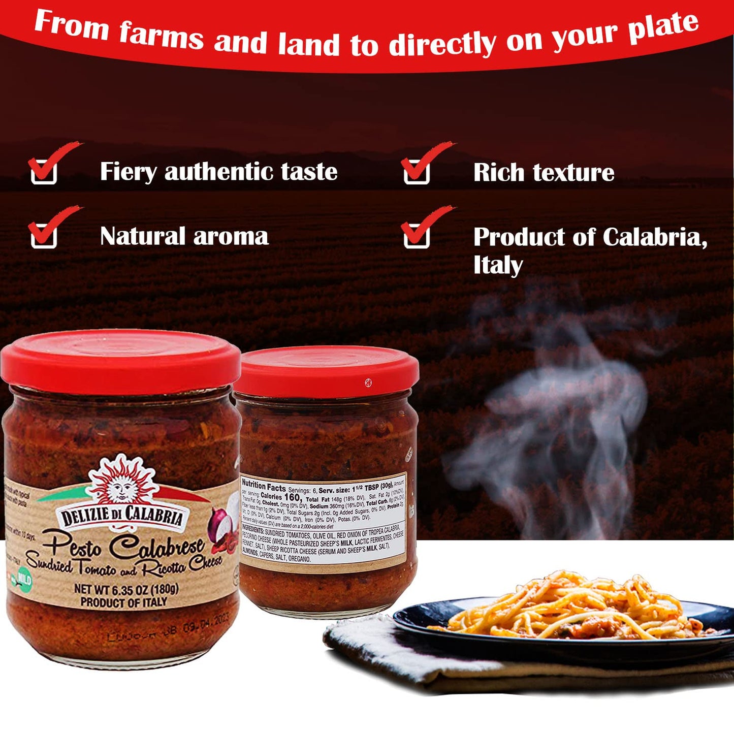 Pesto Calabrese Sundried Tomatoes & Ricotta Cheese | Spicy Italian Seasoning Made with Authentic Calabria Red Onions & Olive Oil