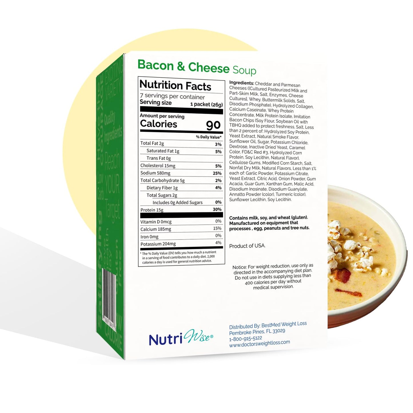Nutriwise - Bacon & Cheese Protein Soup | 7/Box | Healthy Nutritious Diet Soup | Meal Replacement | Hunger Control | Low Fat - L