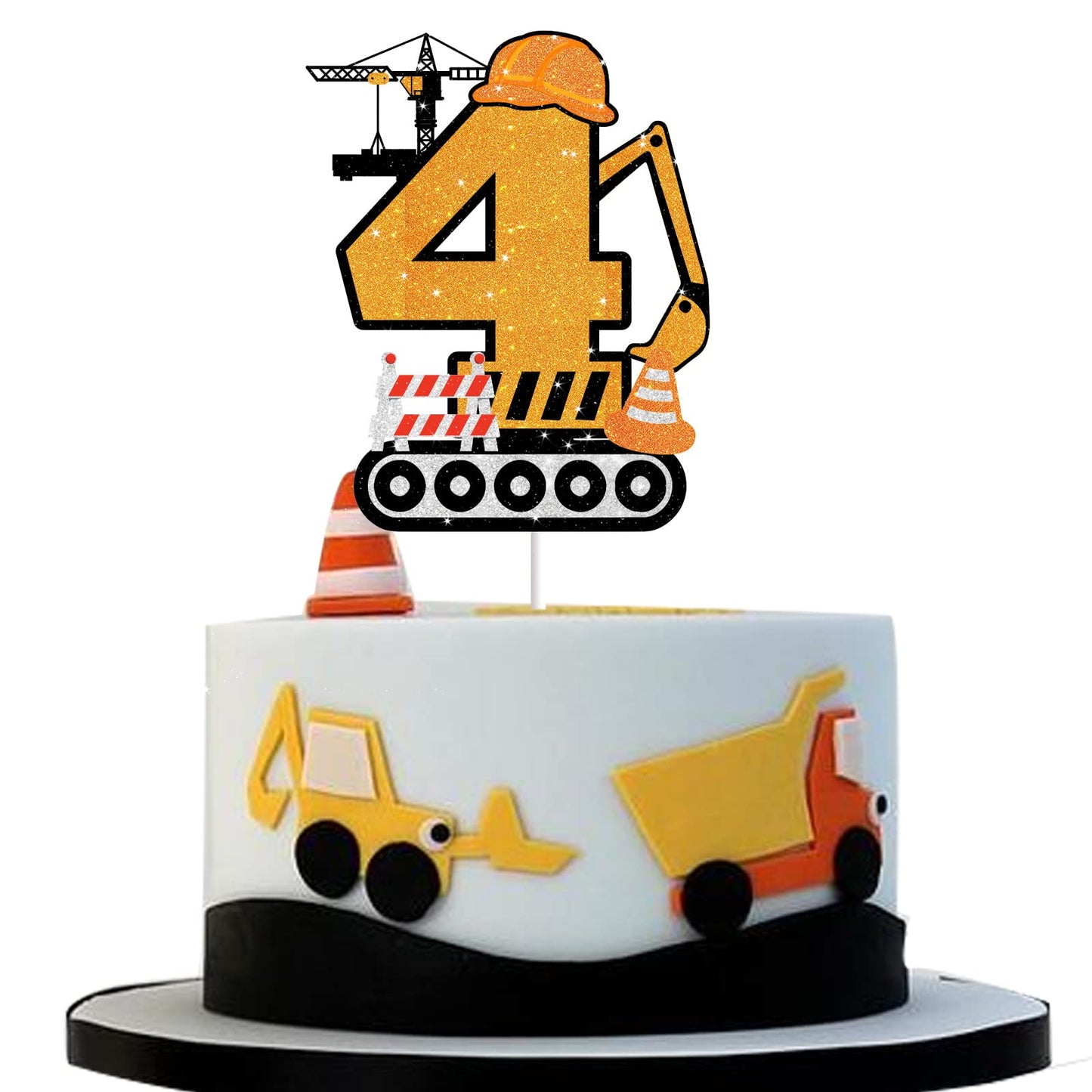 Construction Cake Topper For Boys Girls 4Th Happy Birthday Construction Theme Party Supplies Building Truck Tractor Crane Excava