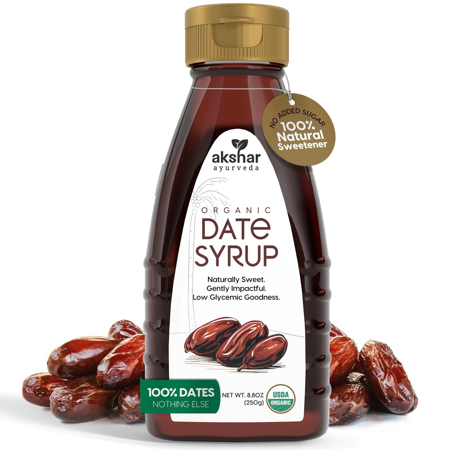 AKSHAR Ayurveda - Pure Date Syrup, Organic, No Sugar Added - Natural Sweetener Made from 100% USDA Raw Organic Dates - Low Glyce