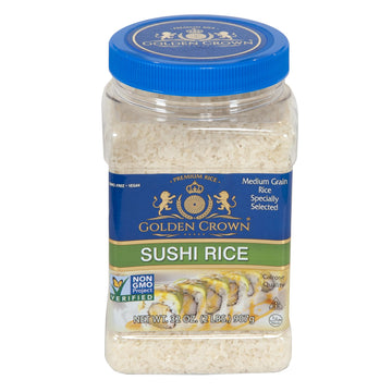 Golden Crown Premium Sushi Rice | Quality Halal + Kosher, Naturally Aged Gluten + GMO Free Verified, Vegan, Tasty and Delicious 